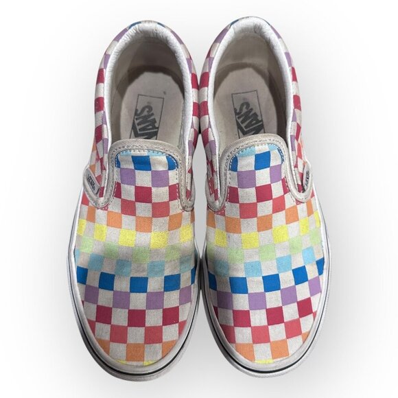 Vans Kids Rainbow Checkerboard Slip-On Canvas Casual Used Sneakers Size Kids 3 - Picture 4 of 16